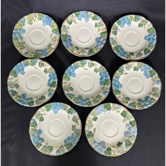 METLOX Poppy Trail Sculptured Blue Grape Vintage Saucers-Set of 8 - Picture 1 of 7
